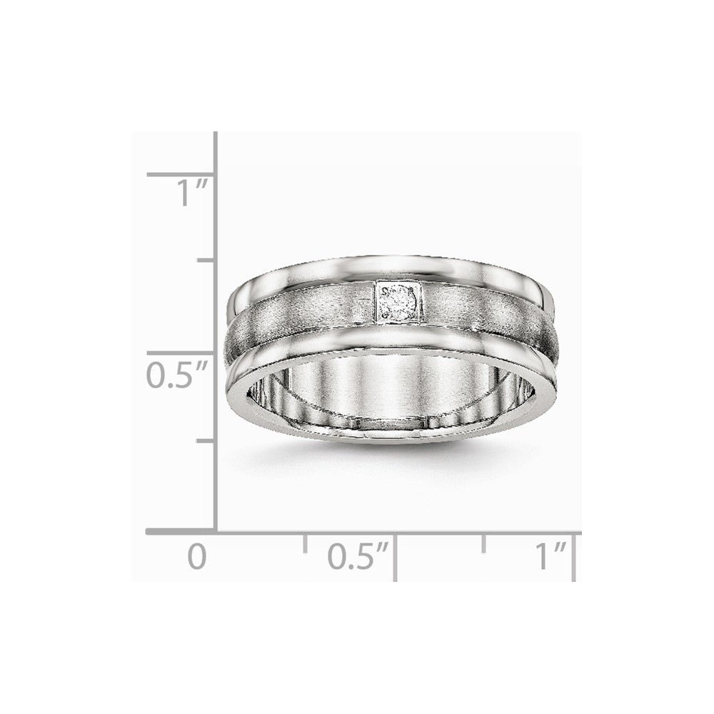 Stainless Steel Polished and Brushed Grooved CZ Ring