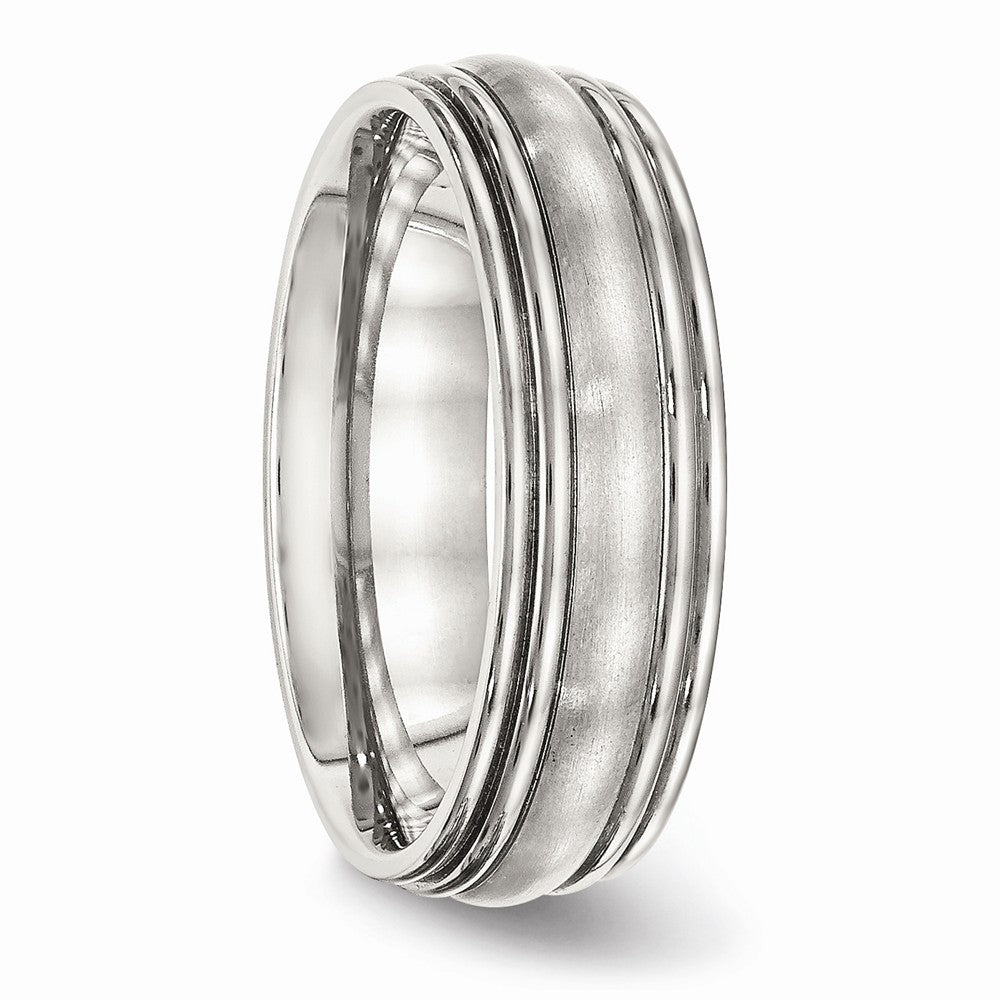 Stainless Steel 7mm Brushed Polished Ridged Wedding Band Unisex