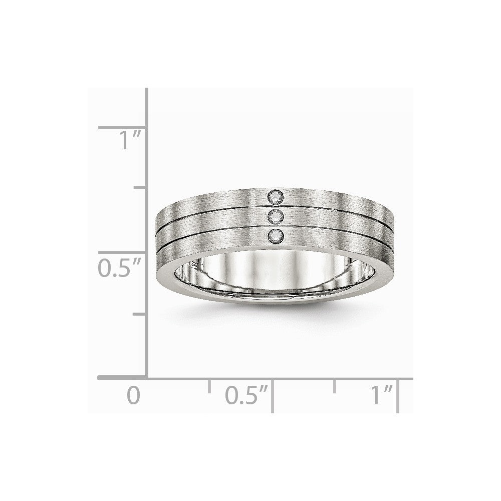 Stainless Steel Brushed Grooved Three CZ Ring