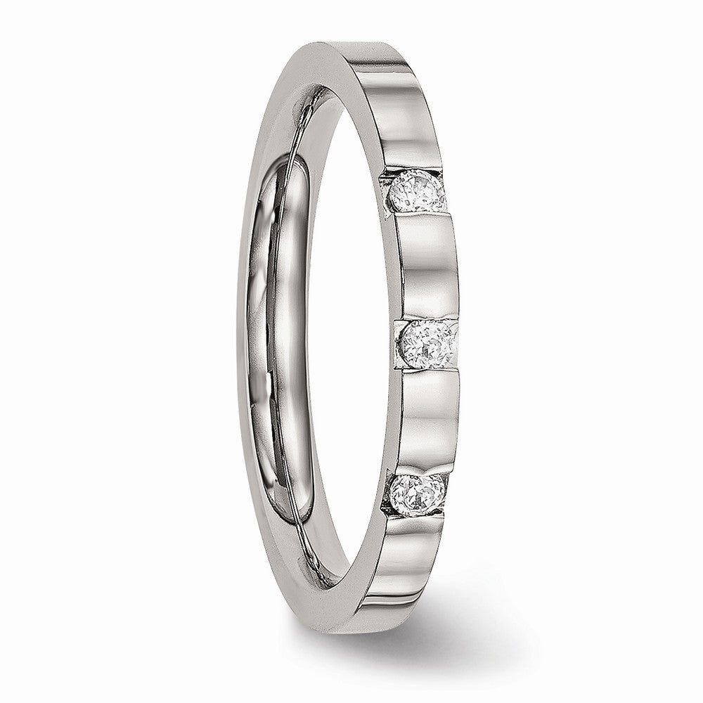 Stainless Steel Polished 3 Stone CZ 2.50mm Band