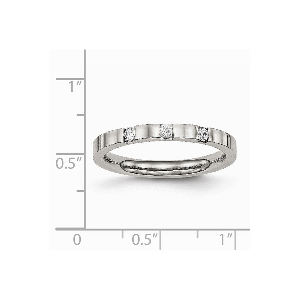 Stainless Steel Polished 3 Stone CZ 2.50mm Band