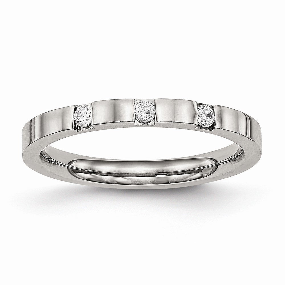 Stainless Steel Polished 3 Stone CZ 2.50mm Band