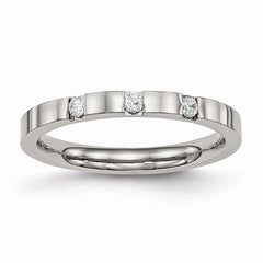 Stainless Steel Polished 3 Stone CZ 2.50mm Band