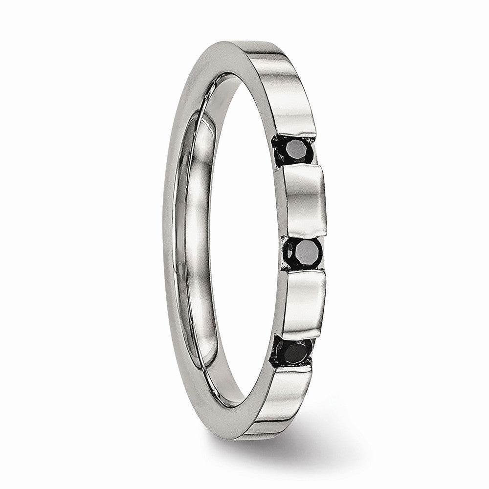 Stainless Steel Polished 3 Stone Black CZ 2.50mm Band