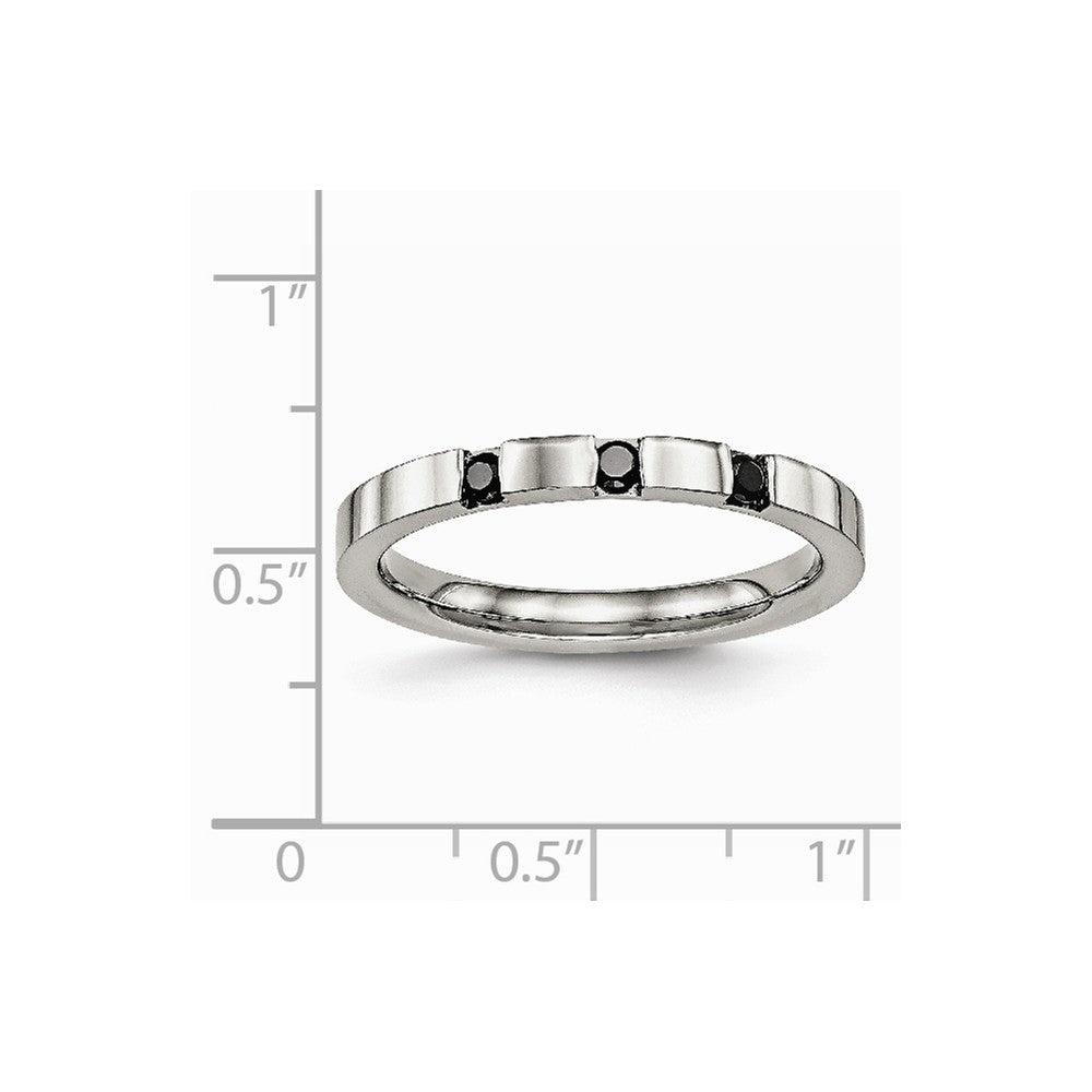 Stainless Steel Polished 3 Stone Black CZ 2.50mm Band