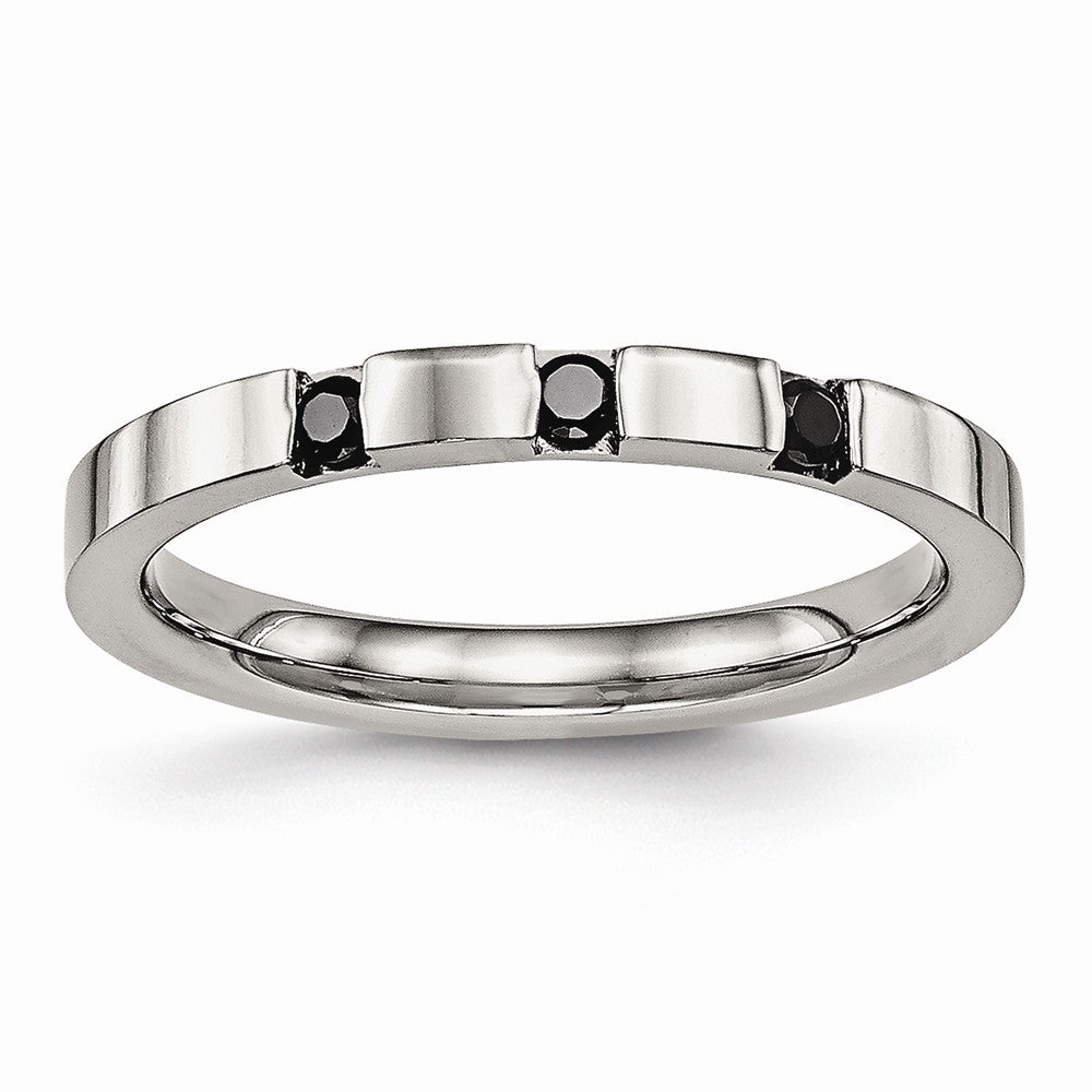 Stainless Steel Polished 3 Stone Black CZ 2.50mm Band