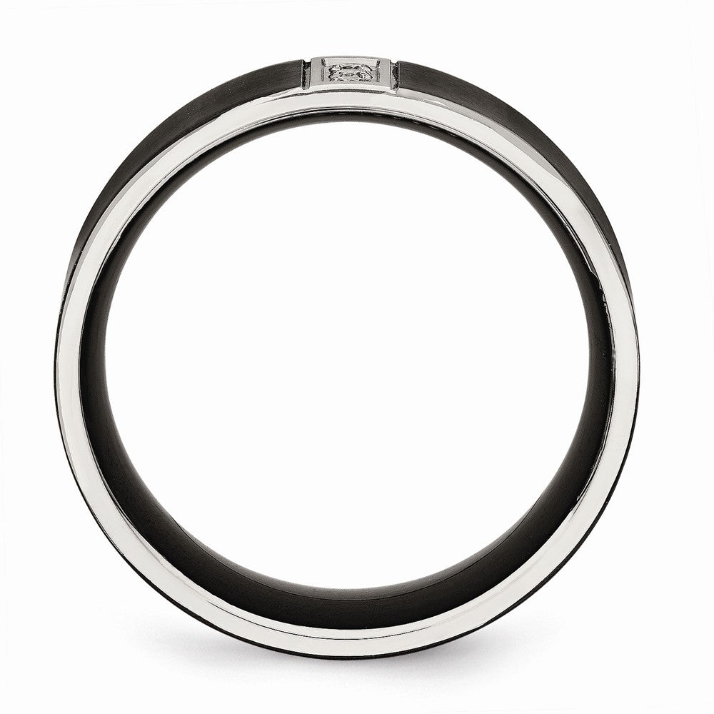 Stainless Steel Brushed Black IP Flat Three CZ Ring