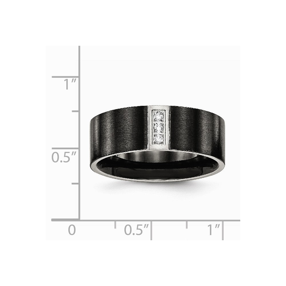 Stainless Steel Brushed Black IP Flat Three CZ Ring