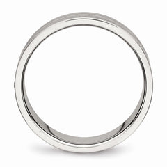 Stainless Steel Brushed and Polished Grooved CZ Ring