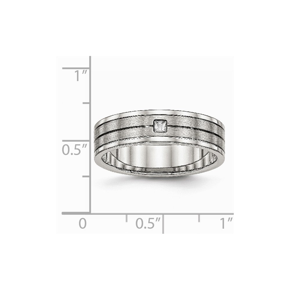 Stainless Steel Brushed and Polished Grooved CZ Ring