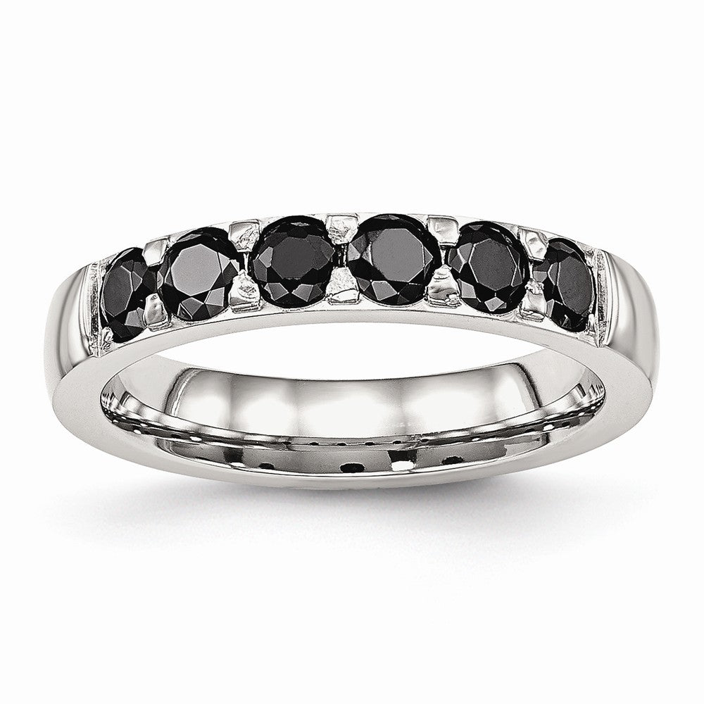 Stainless Steel Polished Black CZ 4.00mm Band