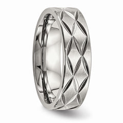 Stainless Steel Wedding Band with Brushed Polished Diamond-Cut Finish