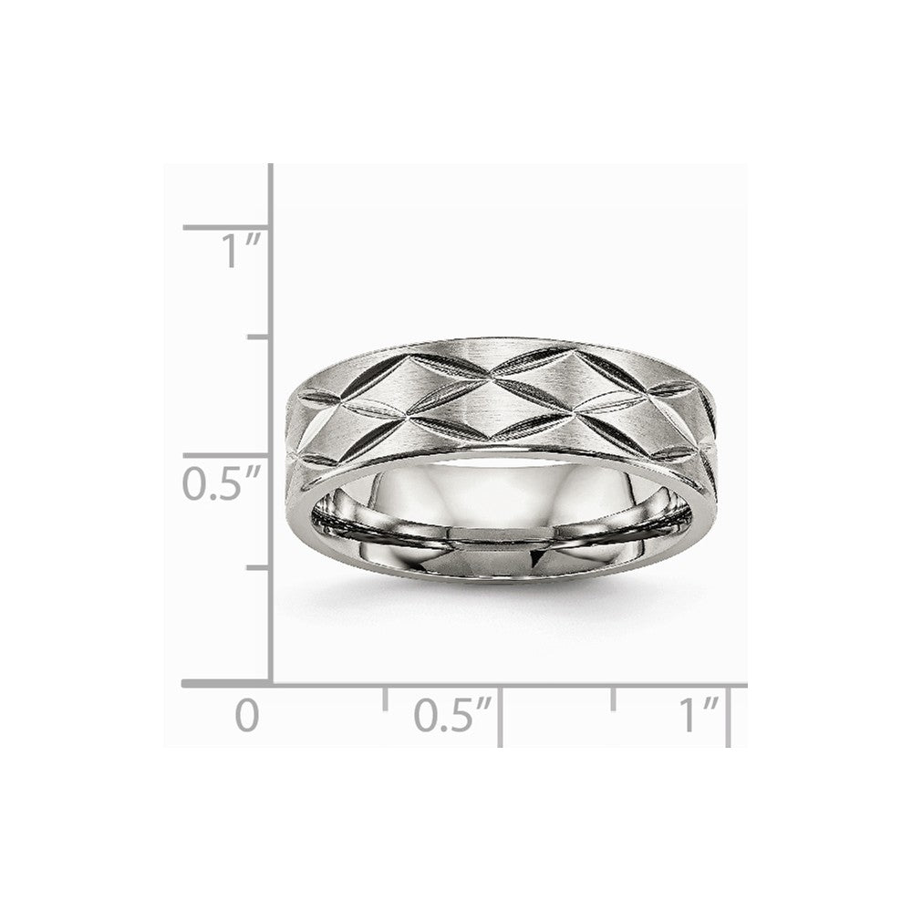 Stainless Steel Brushed and Polished Diamond-cut 6.50mm Band