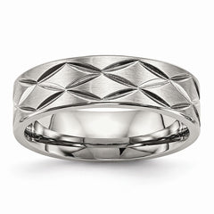 Stainless Steel Wedding Band with Brushed Polished Diamond-Cut Finish