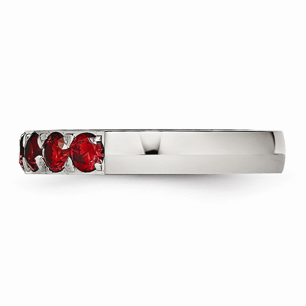 Stainless Steel Polished Red CZ 4.00mm Band