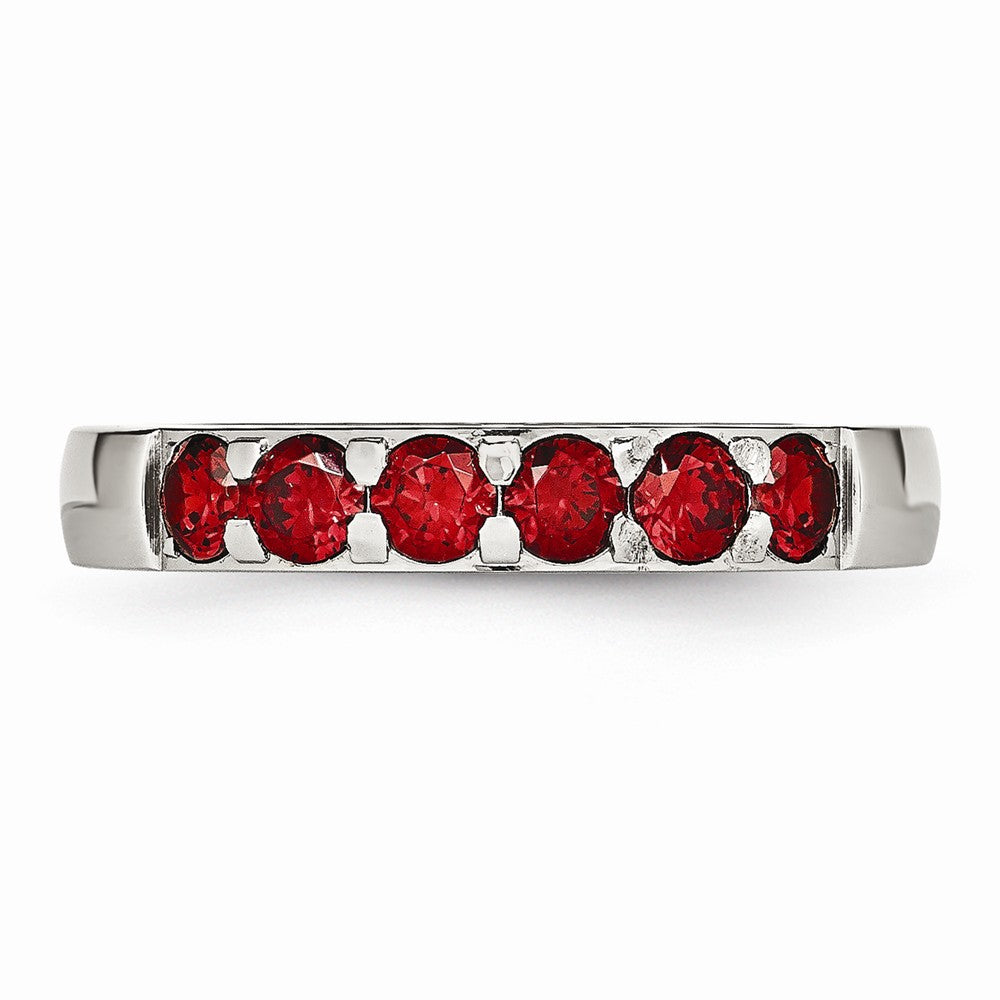 Stainless Steel Polished Red CZ 4.00mm Band