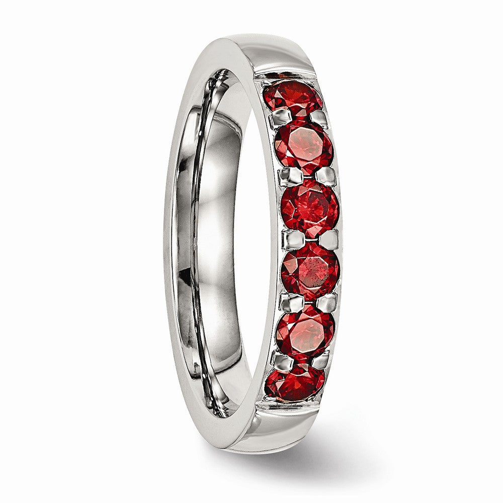 Stainless Steel Polished Red CZ 4.00mm Band