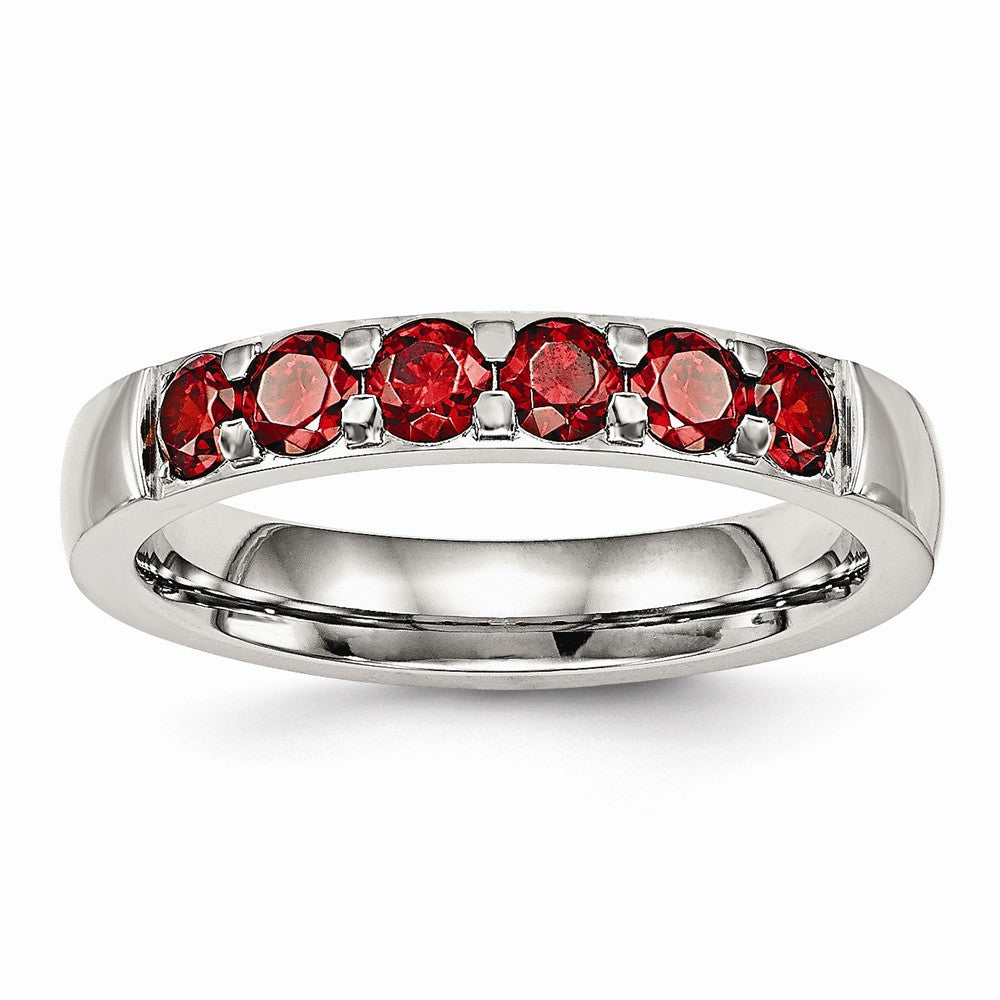 Stainless Steel Polished Red CZ 4.00mm Band