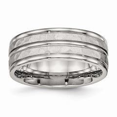 Stainless Steel Wedding Band with Polished Hammered Elegance 8mm