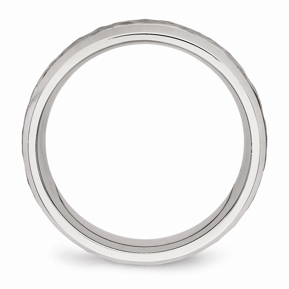 Stainless Steel Wedding Band with Brushed and Polished Hammered Finish