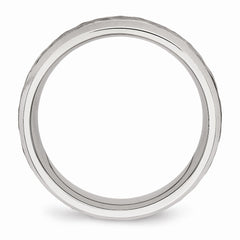 Stainless Steel Wedding Band with Brushed and Polished Hammered Finish