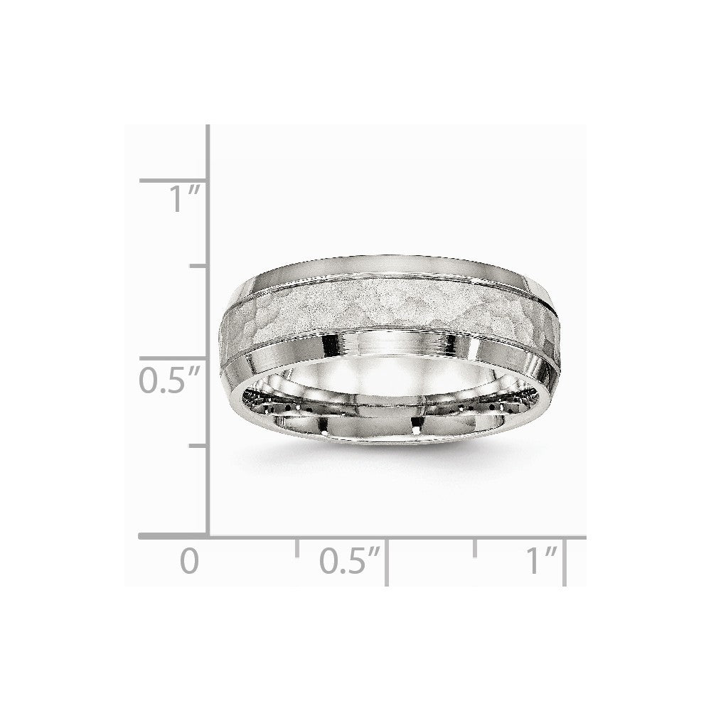 Stainless Steel Brushed and Polished Hammered 7.50mm Band