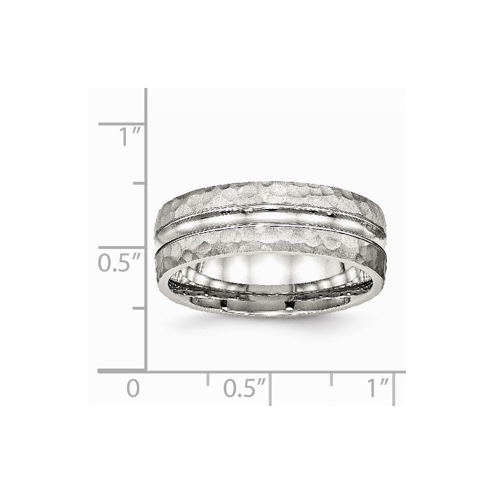 Stainless Steel Polished Hammered and Grooved 7.50mm Band