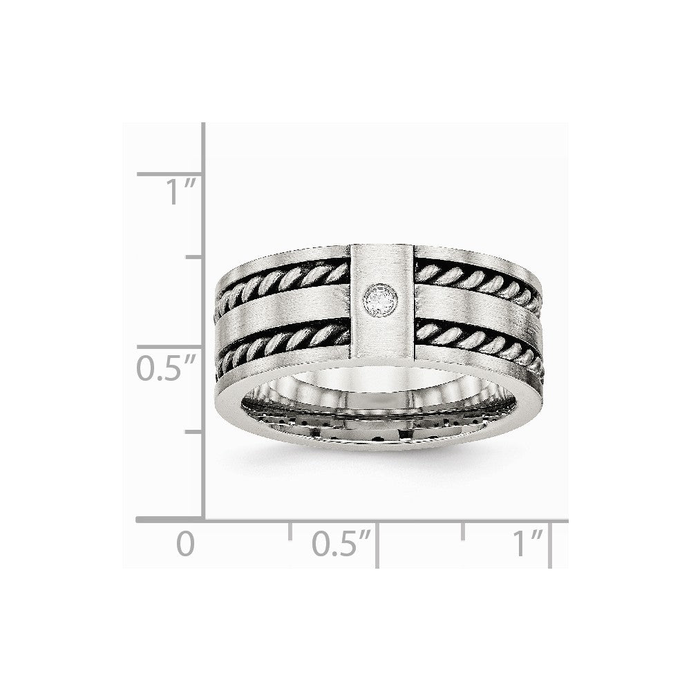 Stainless Steel Antiqued and Brushed with CZ Twisted 9.00mm Band