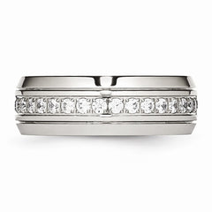 Stainless Steel Polished Half Round Grooved CZ Ring