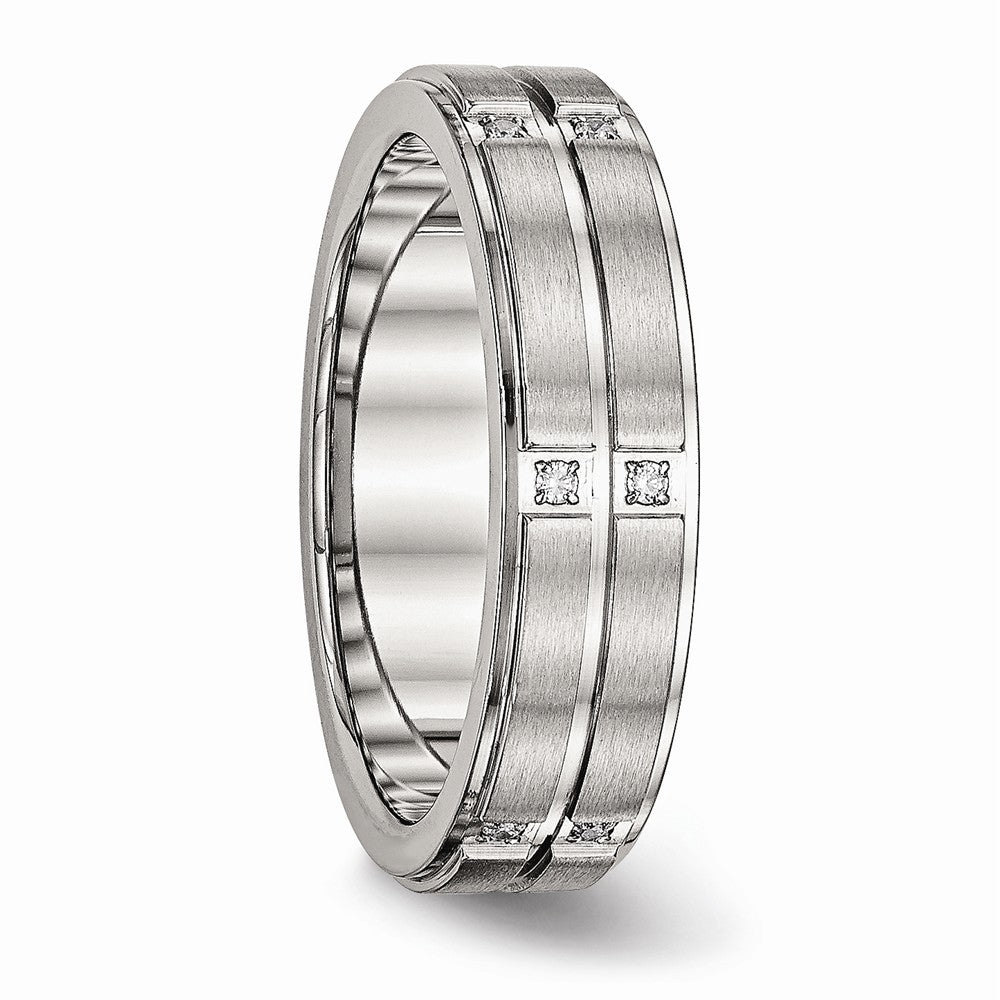 Stainless Steel Brushed and Polished Grooved/Ridged Edge CZ Ring