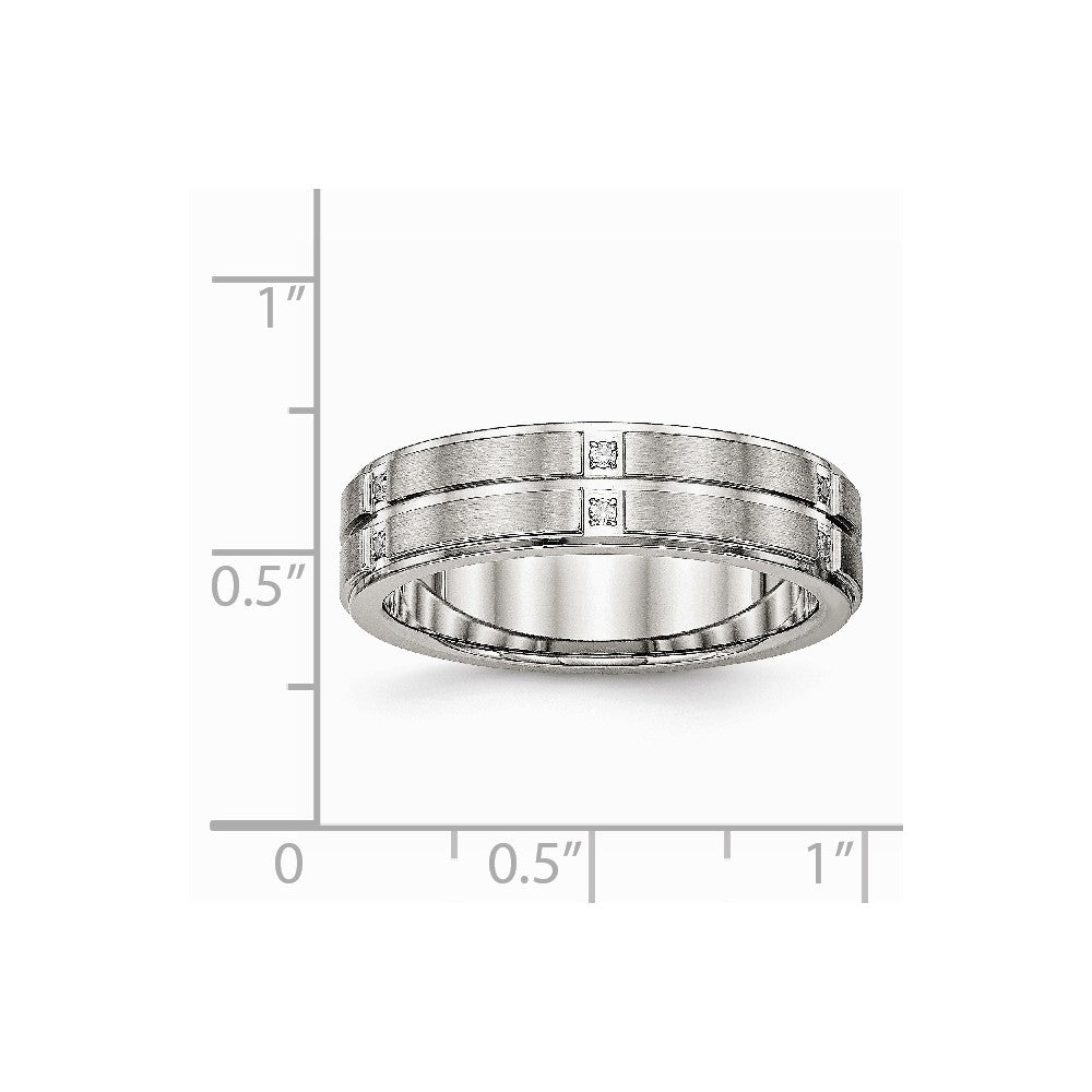 Stainless Steel Brushed and Polished Grooved/Ridged Edge CZ Ring