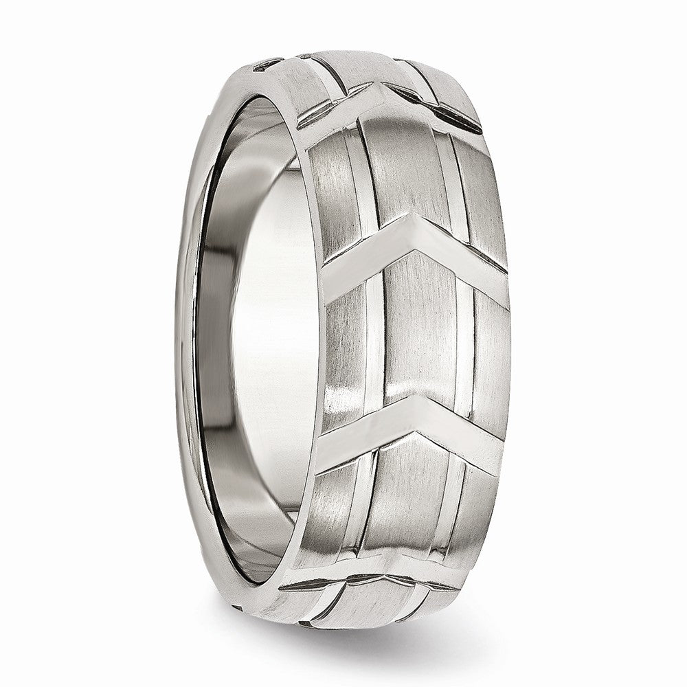 Sophia Jewelers Stainless Steel Wedding Band with Polished & Brushed Groove Elegance