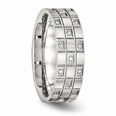 Sophia Jewelers Brushed Stainless Steel CZ Wedding Band 7mm Elegant Design