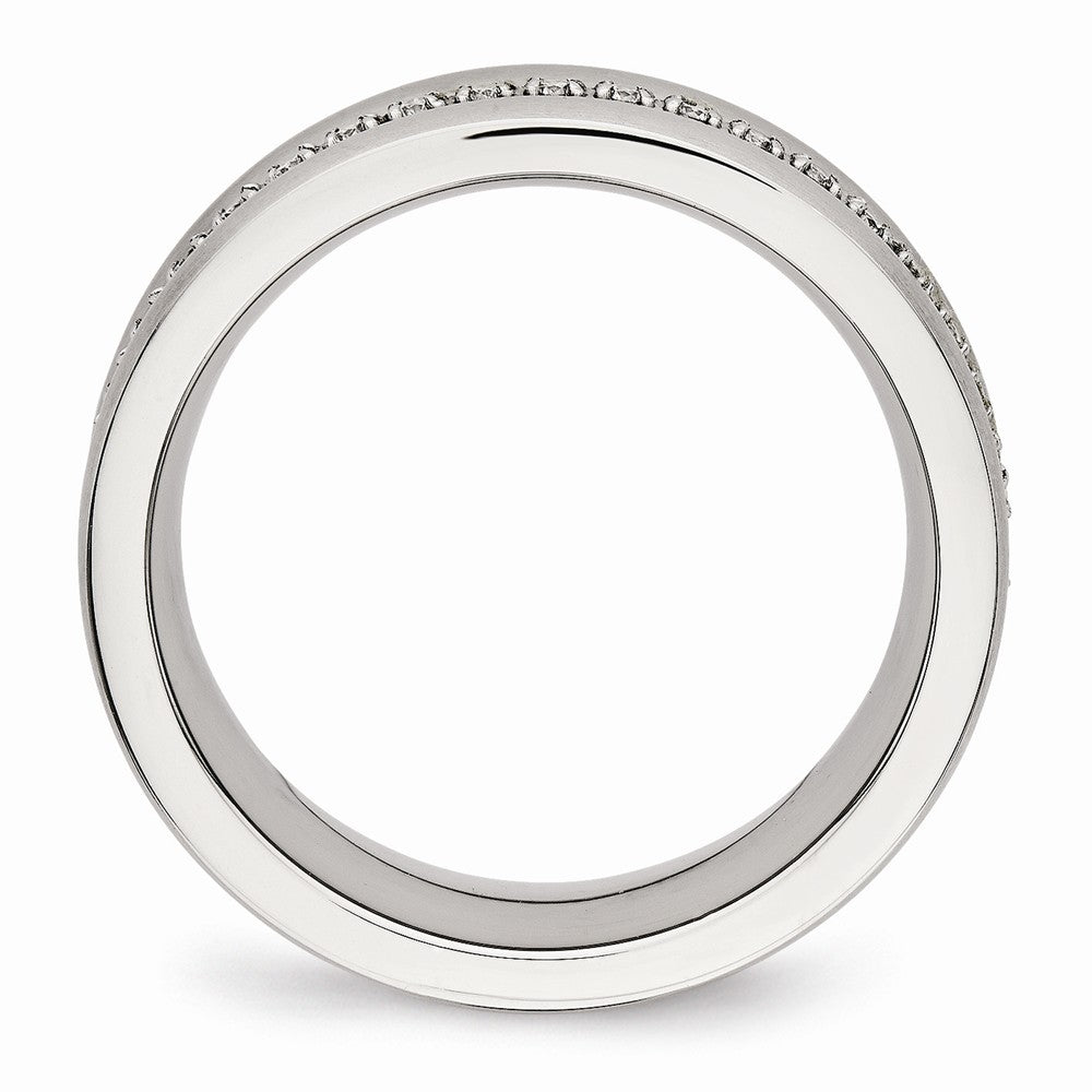 Sophia Jewelers: Stainless Steel Wedding Band with Brushed CZ Elegance