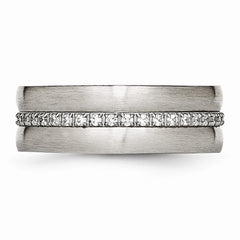 Stainless Steel Brushed and Polished CZ Ring