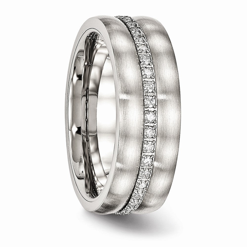 Sophia Jewelers: Stainless Steel Wedding Band with Brushed CZ Elegance