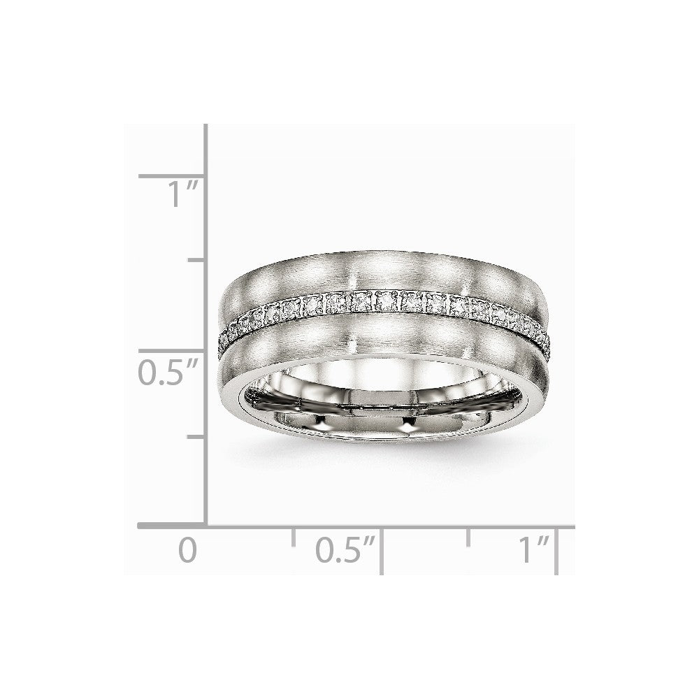 Stainless Steel Brushed and Polished CZ Ring