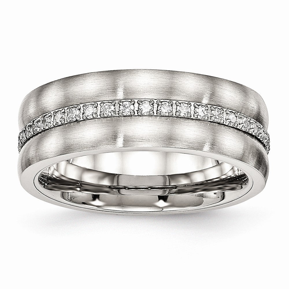 Sophia Jewelers: Stainless Steel Wedding Band with Brushed CZ Elegance