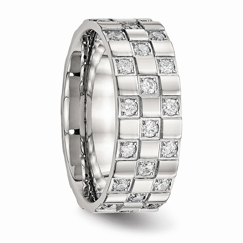 Stainless Steel Polished Checkered Board CZ Ring