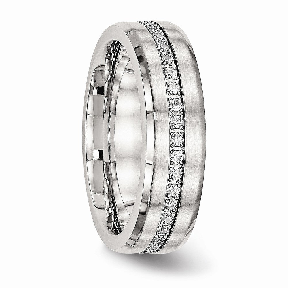 Stainless Steel Brushed and Polished CZ Ring