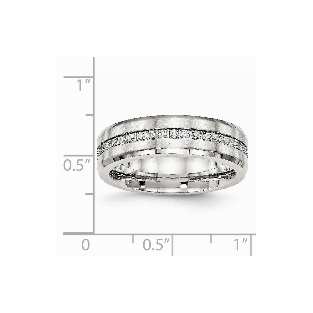 Stainless Steel Brushed and Polished CZ Ring