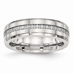 Stainless Steel Brushed and Polished CZ Ring