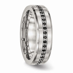 Stainless Steel Wedding Band with Brushed Finish and Black CZ Elegance