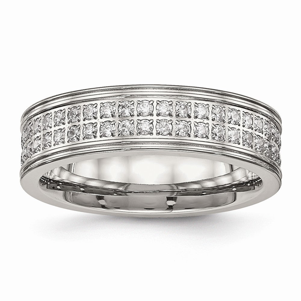 Sophia Jewelers Stainless Steel Polished Wedding Band with CZ Sparkle