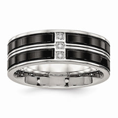 Sophia Jewelers Polished Black IP-Plated Stainless Steel CZ Wedding Band