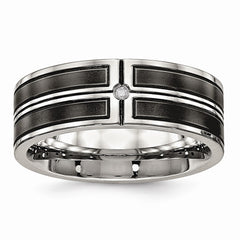 Stainless Steel Black IP Plated CZ Wedding Band with Polished Brushed Finish