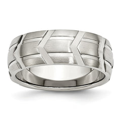 Sophia Jewelers Stainless Steel Wedding Band with Polished & Brushed Groove Elegance