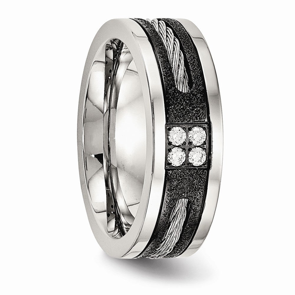 Sophia Jewelers Stainless Steel Black IP CZ Wedding Band with Wire Inlay