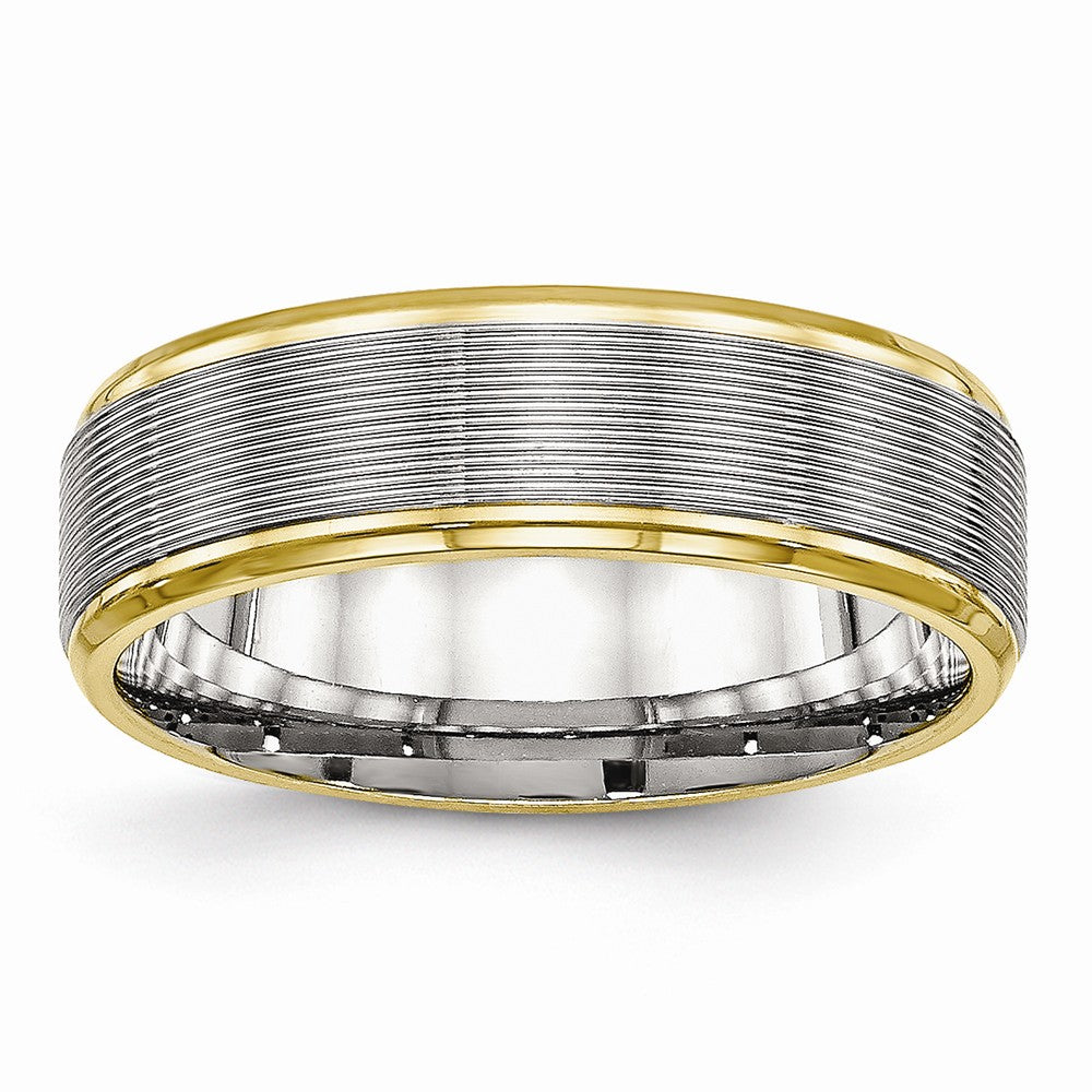 Sophia Jewelers Stainless Steel Polished Wedding Band with Gold Tone Grooves