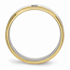 Stainless Steel Polished Yellow IP CZ Grooved  Comfort Back Ring